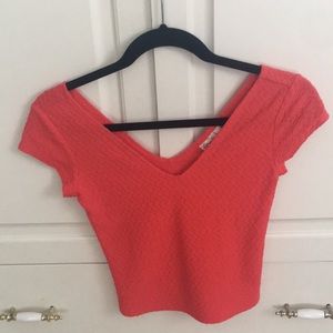 red low cut back and front crop top